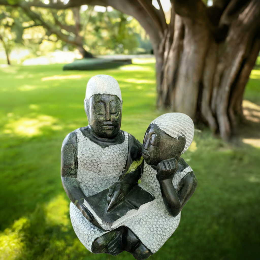 Teach Me to Read - Stone Sculpture Made of Leopard Rock By Jonathan Mondorohuma | Zimbabwe