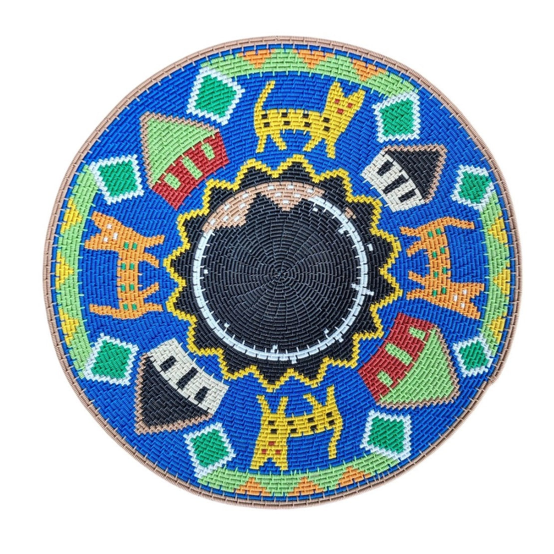 Shallow Hardwire Bowl 33.5cm Blue Pictorial By Nomvuselelo Mthwalo | South Africa.