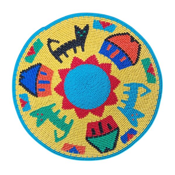 Shallow Hardwire Bowl 28cm Yellow Pictorial  By Nomvuselelo Mthwalo | South Africa.