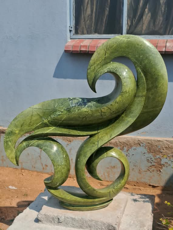 Emerald Surge - Abstract Stone Sculpture Made of Avocado Stone by James Phiri | Zimbabwe