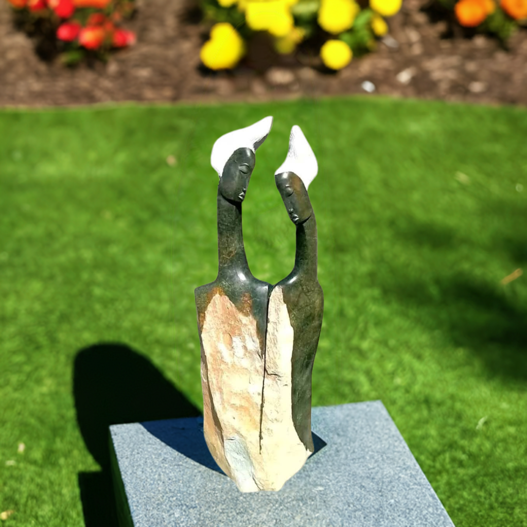 We Are In Love - Stone Sculpture Made of Green Opal by Givemore Mashaya | Zimbabwe