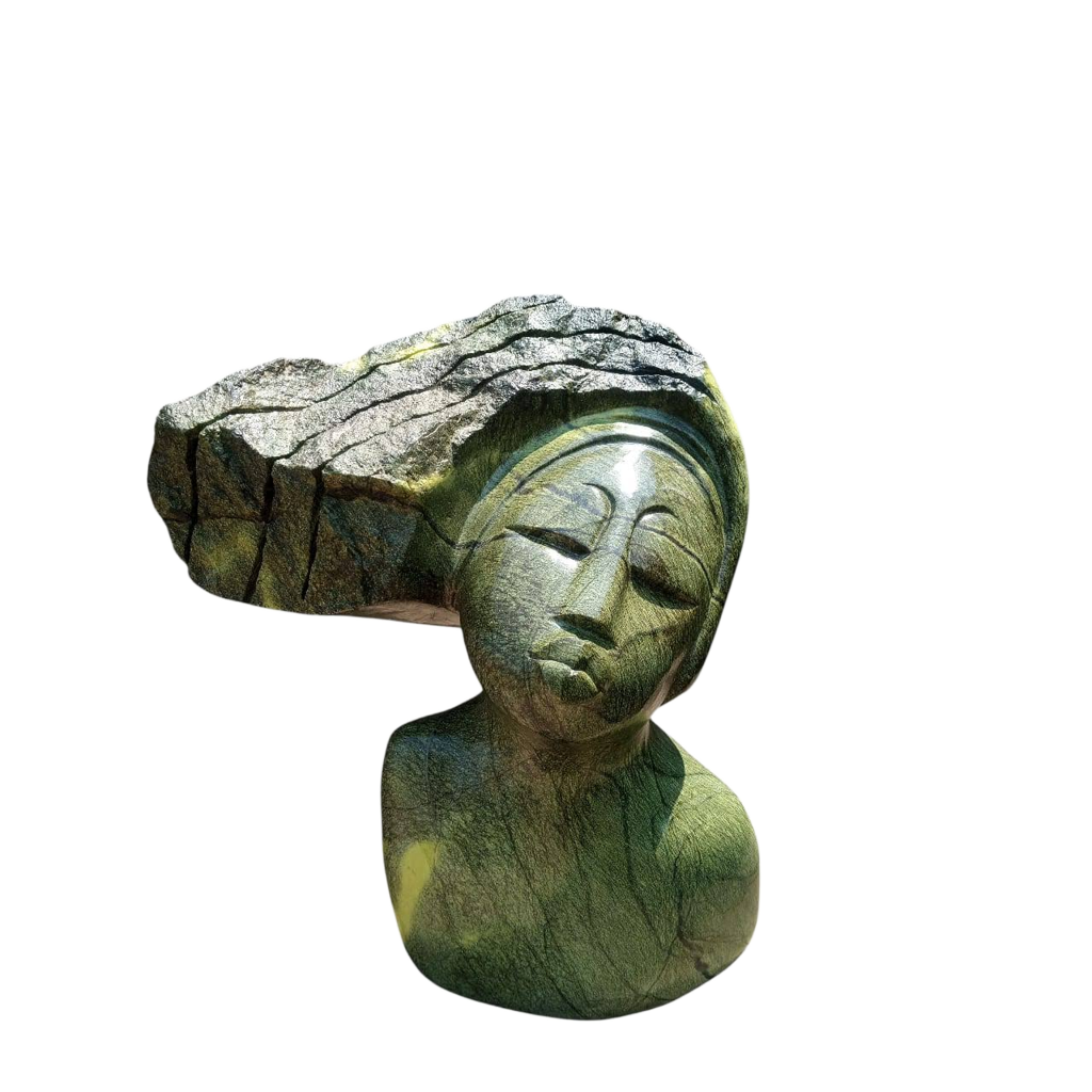 Whispering Breeze - Stone Sculpture Made of Green Leopard Rock by Benjamin Mashaya | Zimbabwe