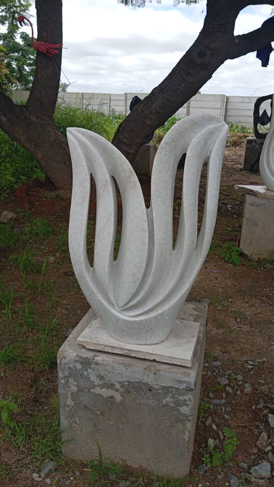White Bloom - Stone Sculpture Made of Dolomite by Owen Mlungisi | Zimbabwe