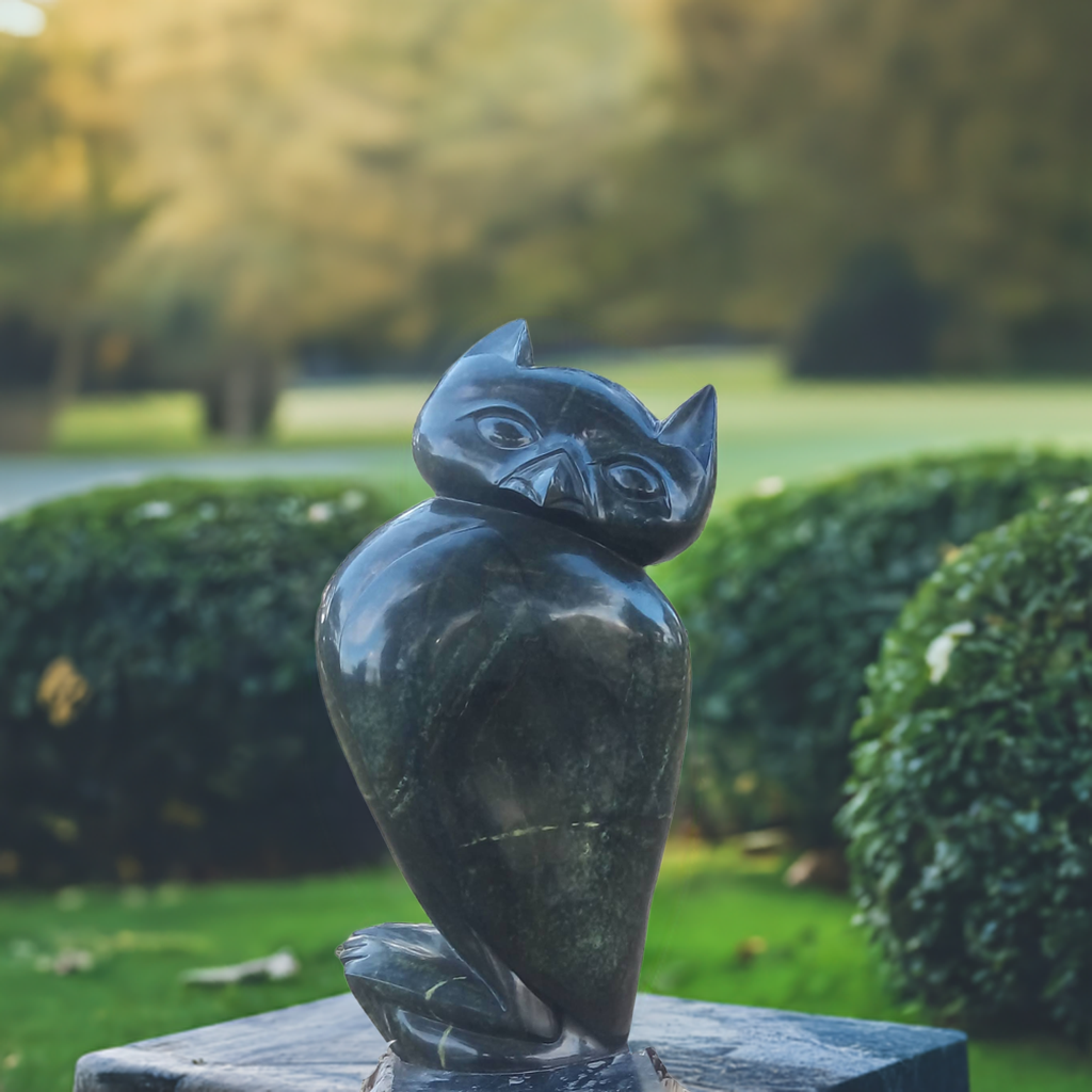 Wise Owl - Stone Sculpture Made of Leopard Rock by Sidney Majengwa | Zimbabwe