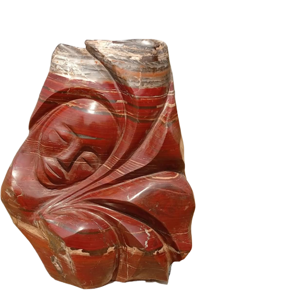 Without A Care - Stone Sculpture Made of Red Jasper by Batsirai Tago | Zimbabwe