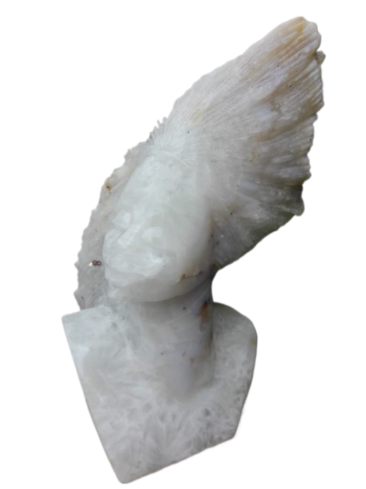 Passing Glance - Stone Sculpture Made of White Agate Stone by Rufaro Murenza | Zimbabwe