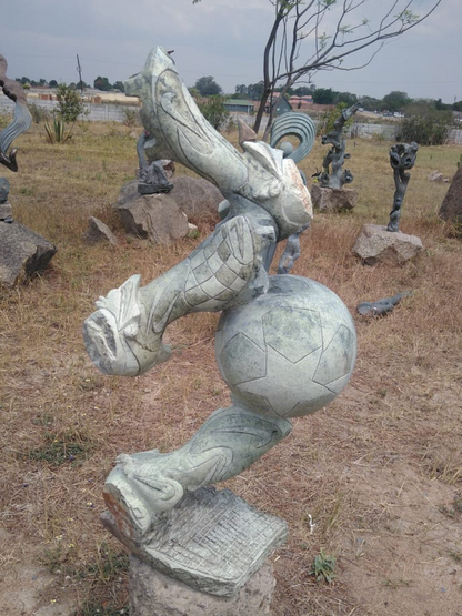 Soccer World Cup - Stone Sculpture Made of Leopard Rock by Ambrose Shambare| Zimbabwe