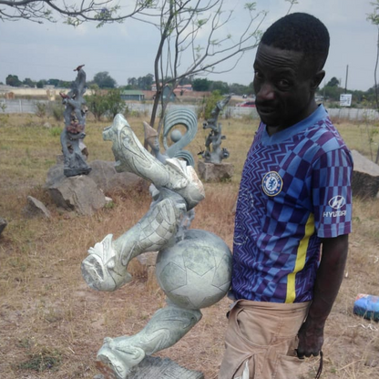 Soccer World Cup - Stone Sculpture Made of Leopard Rock by Ambrose Shambare| Zimbabwe