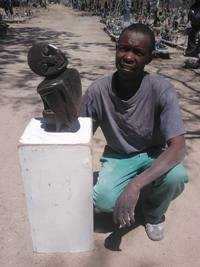 Passionate Drummer - Stone Sculpture Made of Serpentine Stone by Dereck Fombe | Zimbabwe