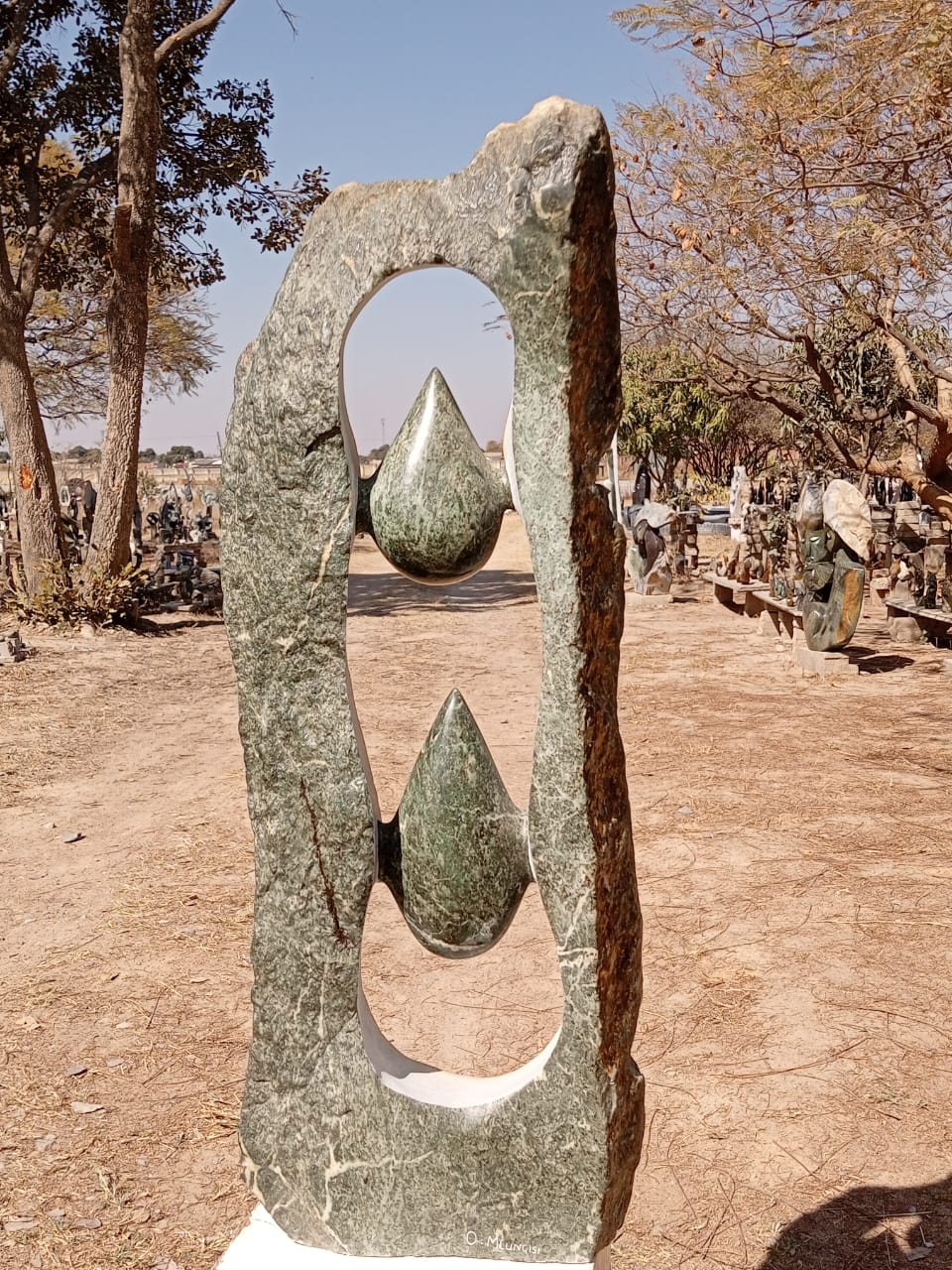 Rain Drops- Stone Sculpture Made of Green Opal Stone by Owen Mulungisi | Zimbabwe