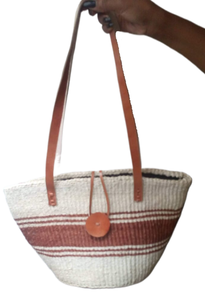 Basket Bags Handmade of 100% Natural Sisal Fiber & Leather| Kenya