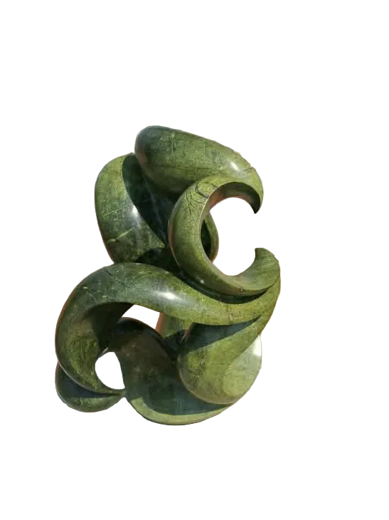 Green Enigma - Abstract Stone Sculpture Made of Avocado Stone by James Phiri | Zimbabwe