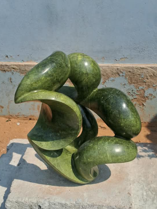 Green Enigma - Abstract Stone Sculpture Made of Avocado Stone by James Phiri | Zimbabwe