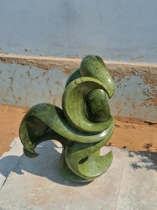 Green Enigma - Abstract Stone Sculpture Made of Avocado Stone by James Phiri | Zimbabwe