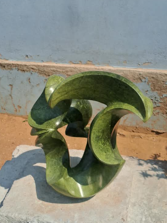 Green Enigma - Abstract Stone Sculpture Made of Avocado Stone by James Phiri | Zimbabwe