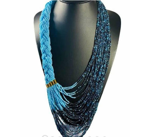 Beaded Necklaces - Lite Blue & Dark Mix | Kenya