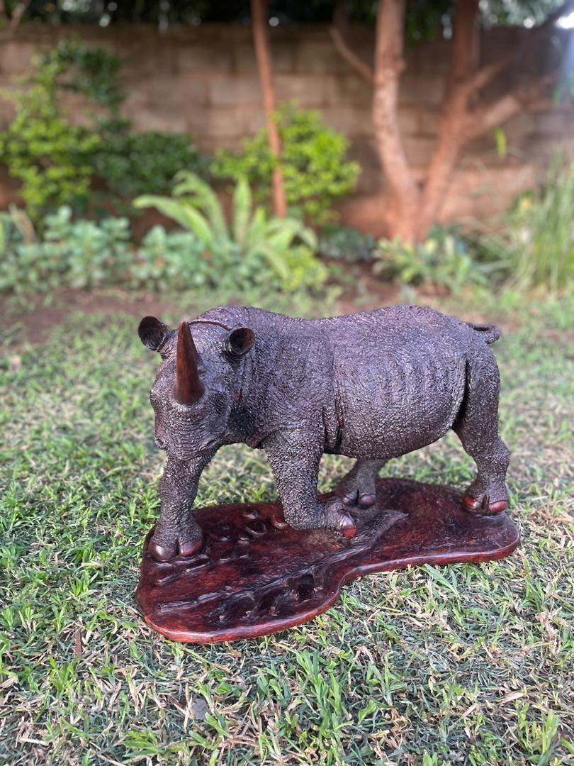 Big Rhino - Wooden Sculpture Made of Ironwood by Ntokozo Patson Sibanda | Zimbabwe