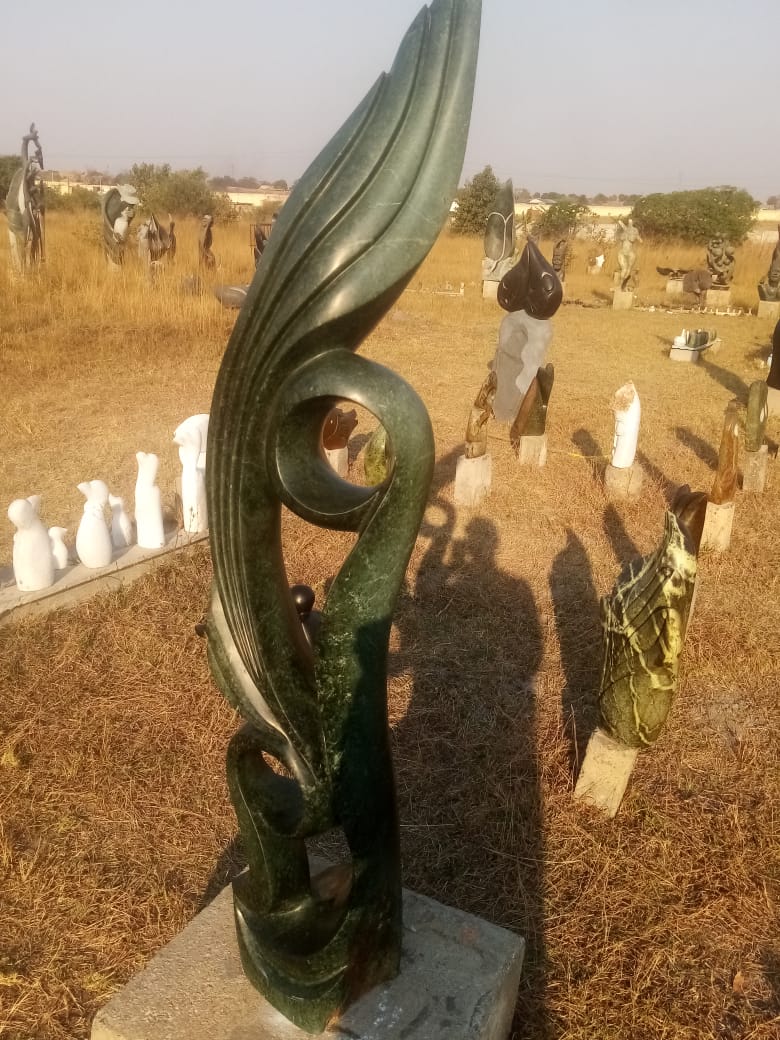 Blossom - Stone Sculpture Made of Green Opal by Farai Nyakanyanza | Zimbabwe