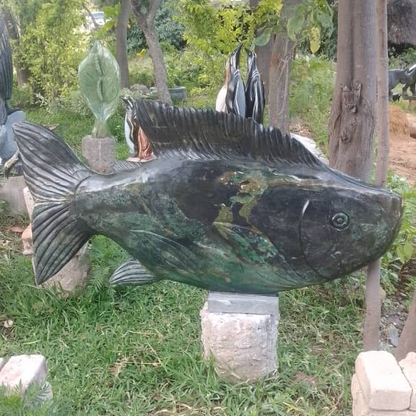 Carp Fish - Stone Sculpture Made of Cobalt Stone by Paul Masvikeni | Zimbabwe