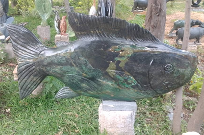 Carp Fish - Stone Sculpture Made of Cobalt Stone by Paul Masvikeni | Zimbabwe