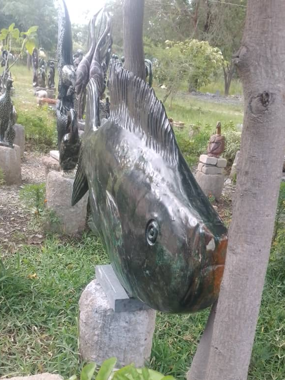Carp Fish - Stone Sculpture Made of Cobalt Stone by Paul Masvikeni | Zimbabwe