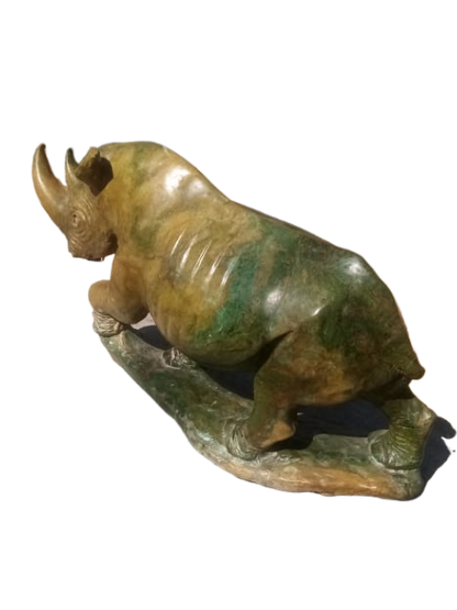 Charging Rhino - Stone Sculpture Made of Verdite by Ronny Nyamhunga | Zimbabwe