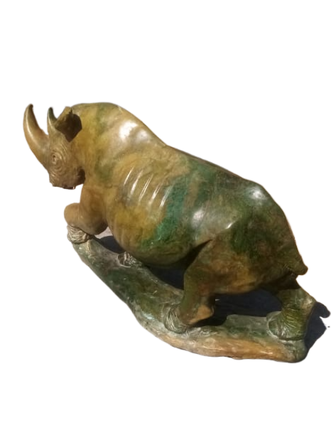 Charging Rhino - Stone Sculpture Made of Verdite by Ronny Nyamhunga | Zimbabwe