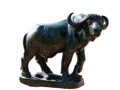 Charging Buffalo - Stone Sculpture Made of Green Opal by Farai Runyanga | Zimbabwe