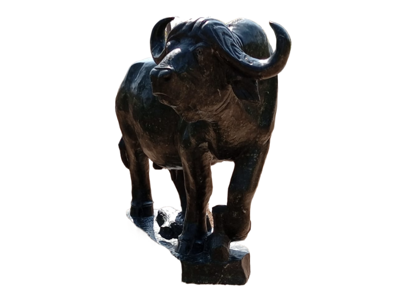 Charging Buffalo - Stone Sculpture Made of Green Opal by Farai Runyanga | Zimbabwe