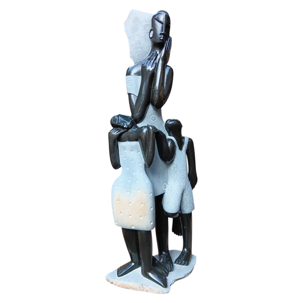 Cherished Moments - Stone Sculpture Made of Springstone by Tawanda Mashaya | Zimbabwe