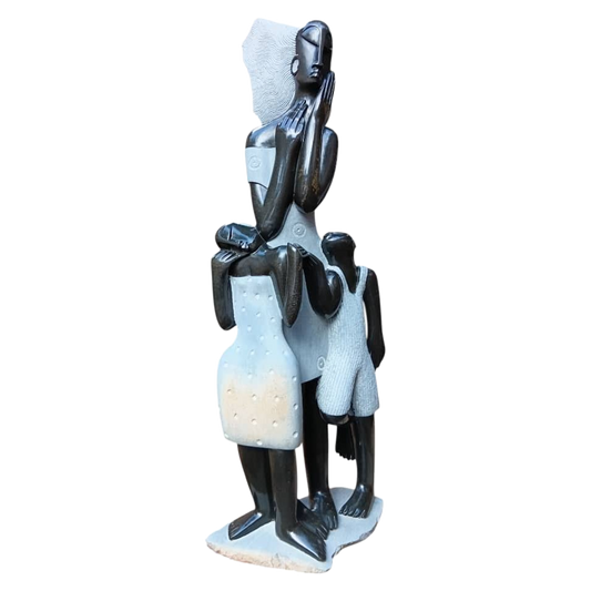 Cherished Moments - Stone Sculpture Made of Springstone by Tawanda Mashaya | Zimbabwe