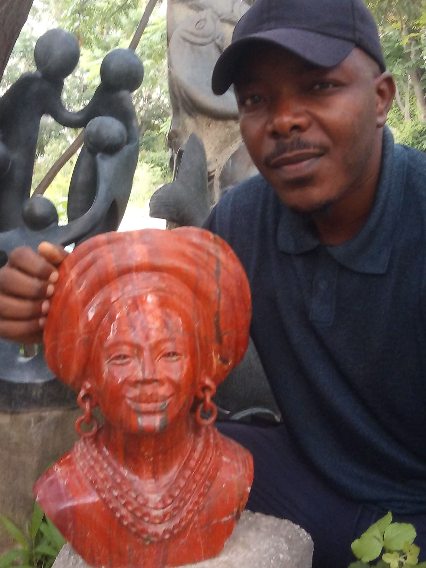 Mother of the Bride - Stone Sculpture Made of Red Jasper by Christopher Tigere | Zimbabwe