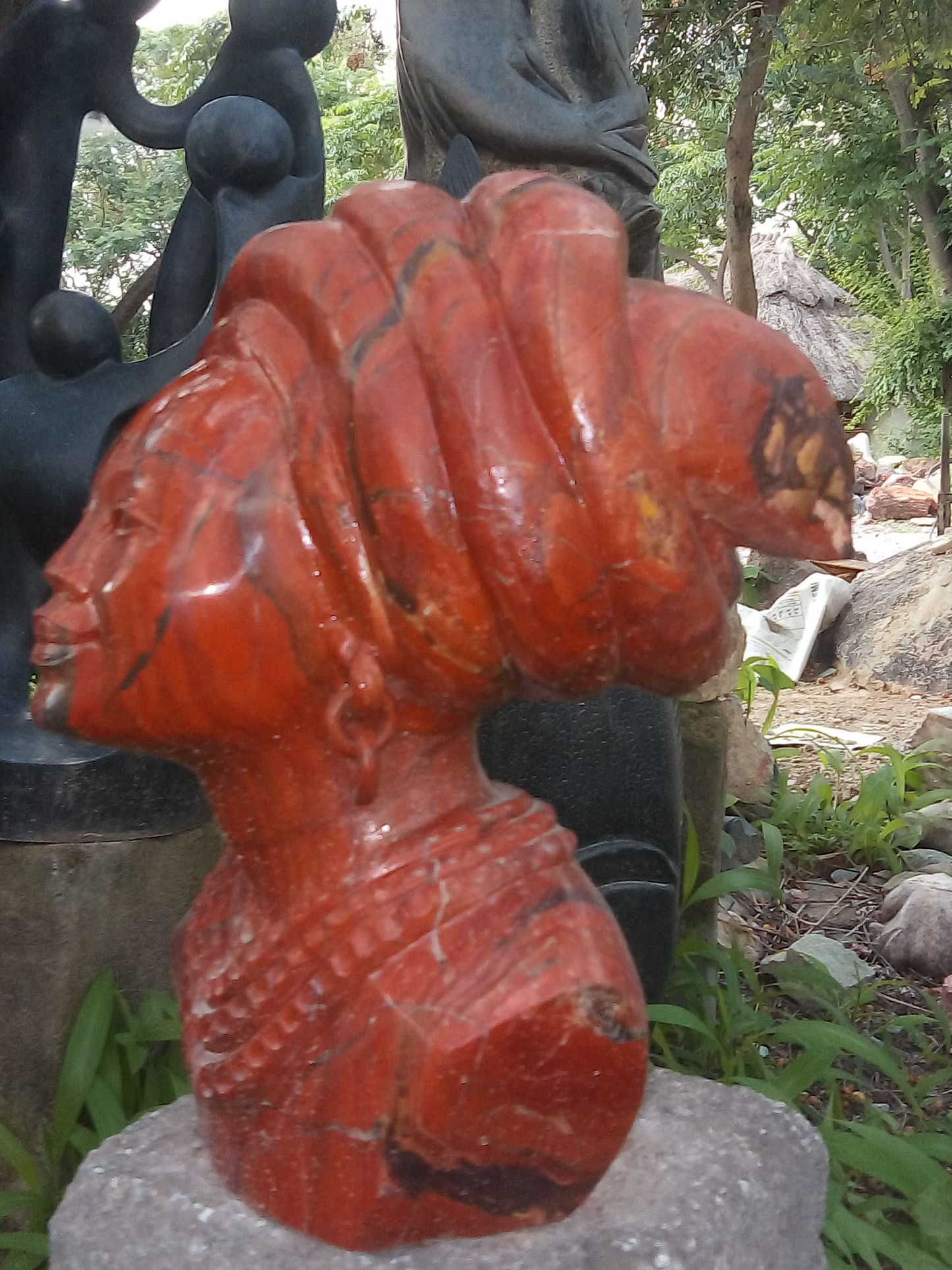 Mother of the Bride - Stone Sculpture Made of Red Jasper by Christopher Tigere | Zimbabwe