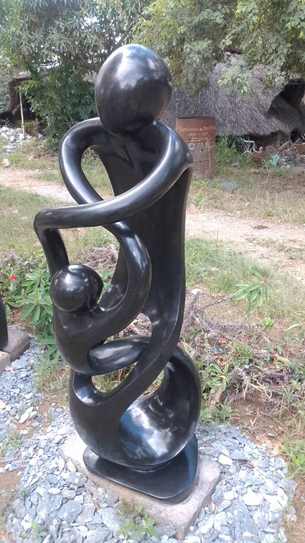 Dancing With My Mom - Stone Sculpture Made of Springstone by Paul Masvikeni | Zimbabwe