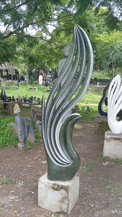 Dark Flames - Stone Sculpture Made of Green Opal by Owen Mlungisi | Zimbabwe