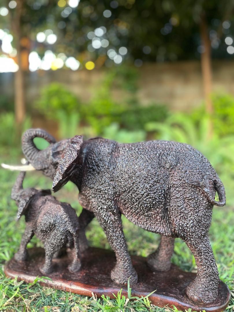 Elephant Mother and  Calf - Wooden Sculpture Made of Ironwood by Ntokozo Patson Sibanda | Zimbabwe