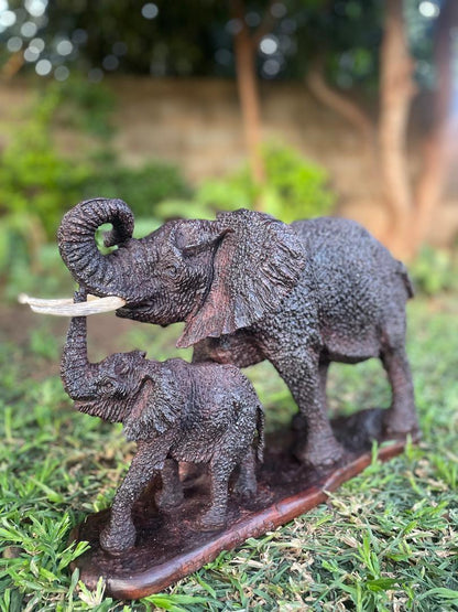 Elephant Mother and  Calf - Wooden Sculpture Made of Ironwood by Ntokozo Patson Sibanda | Zimbabwe