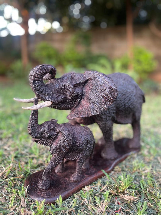 Elephant Mother and  Calf - Wooden Sculpture Made of Ironwood by Ntokozo Patson Sibanda | Zimbabwe