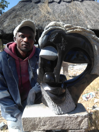 Eye Witness - Stone Sculpture Made of Springstone by Farai Makahari | Zimbabwe