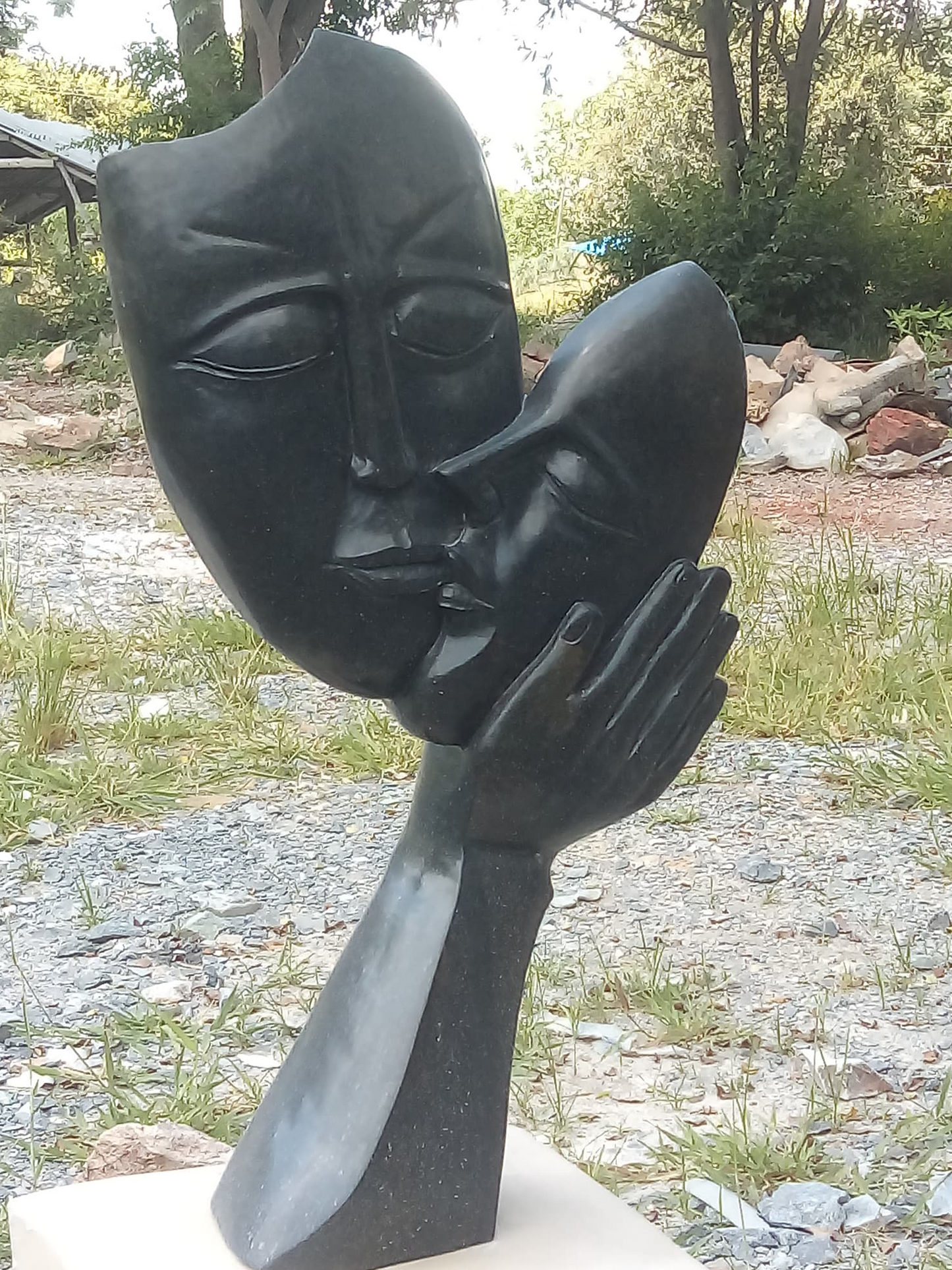 First Kiss - Stone Sculpture Made of Springstone by Farai Tandi | Zimbabwe