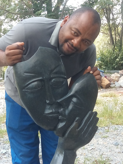 First Kiss - Stone Sculpture Made of Springstone by Farai Tandi | Zimbabwe