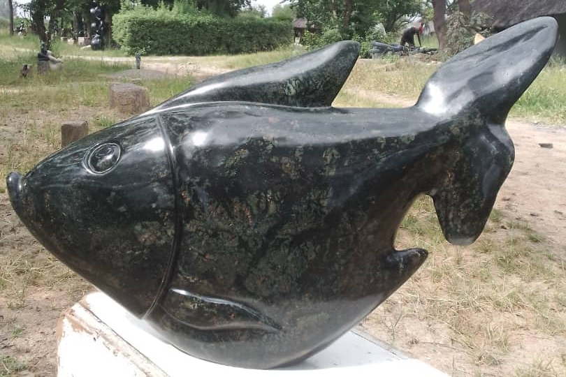 Fish 1 - Stone Sculpture Made of Fruit Serpentine by Edmore Chijumani | Zimbabwe