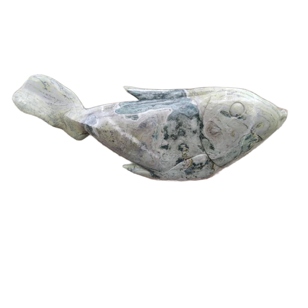 Fish B - Stone Sculpture Made of Butterjade by Edmore Chijumani | Zimbabwe