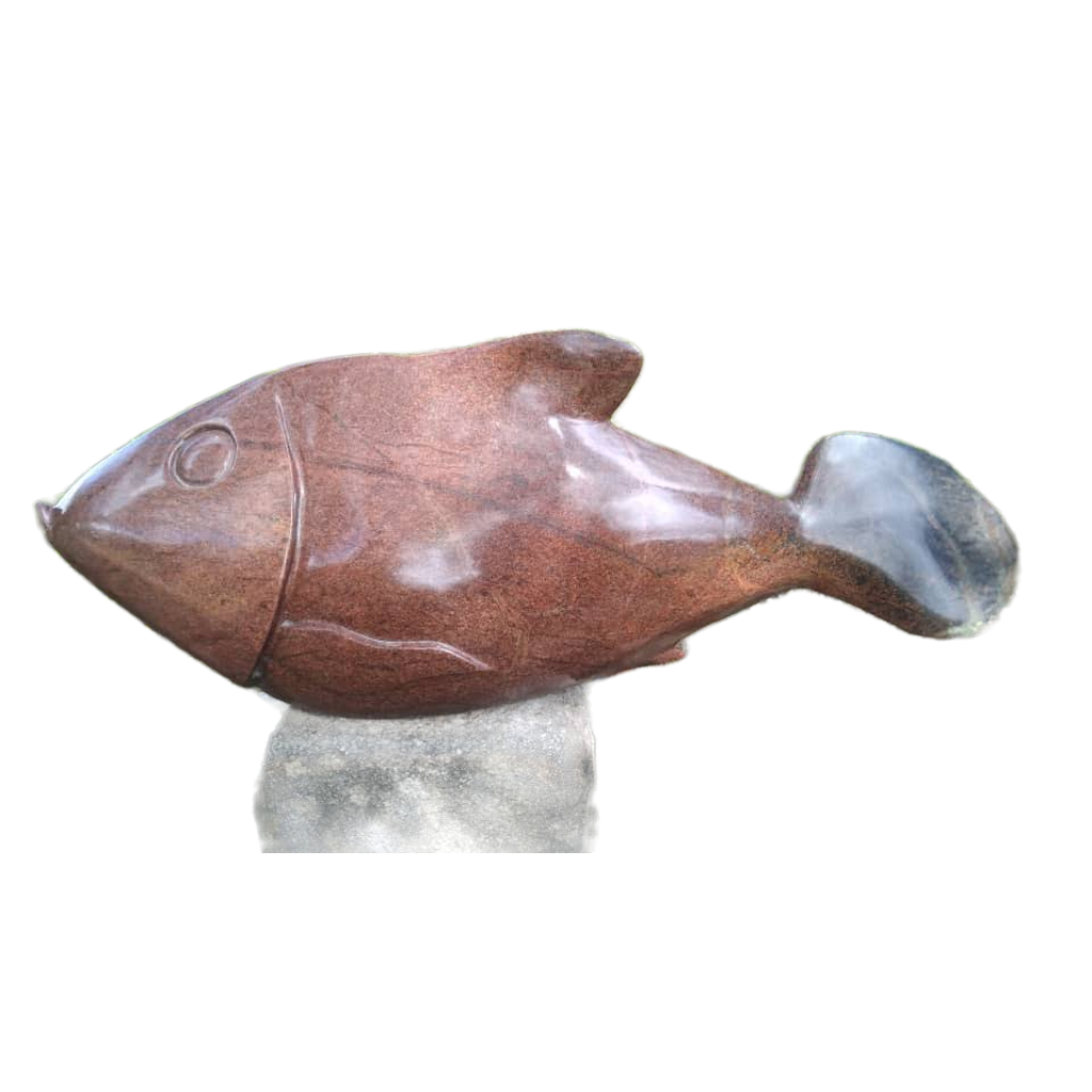 Fish E - Stone Sculpture Made of Brown Serpentine by Edmore Chijumani | Zimbabwe