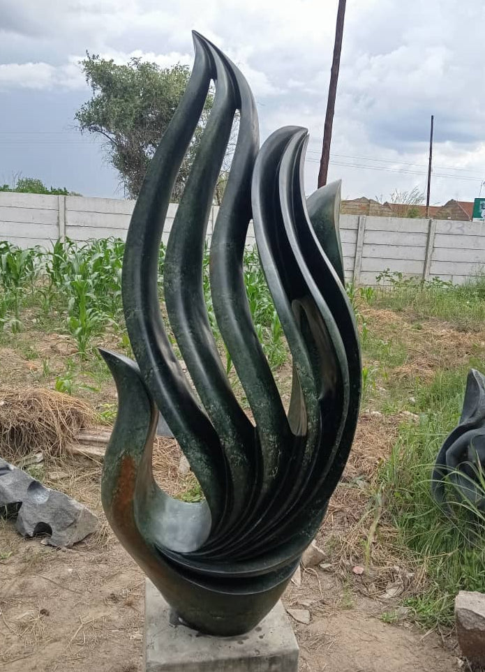 Flames of Love - Stone Sculpture Made of Green Opal by Owen Mlungisi | Zimbabwe