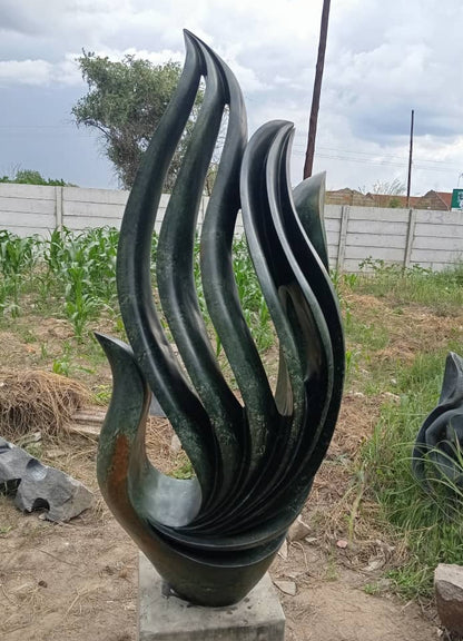 Flames of Love - Stone Sculpture Made of Green Opal by Owen Mlungisi | Zimbabwe