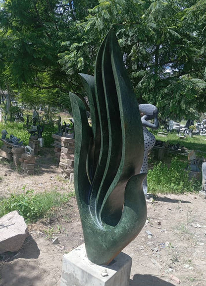 Flames of Love - Stone Sculpture Made of Green Opal by Owen Mlungisi | Zimbabwe