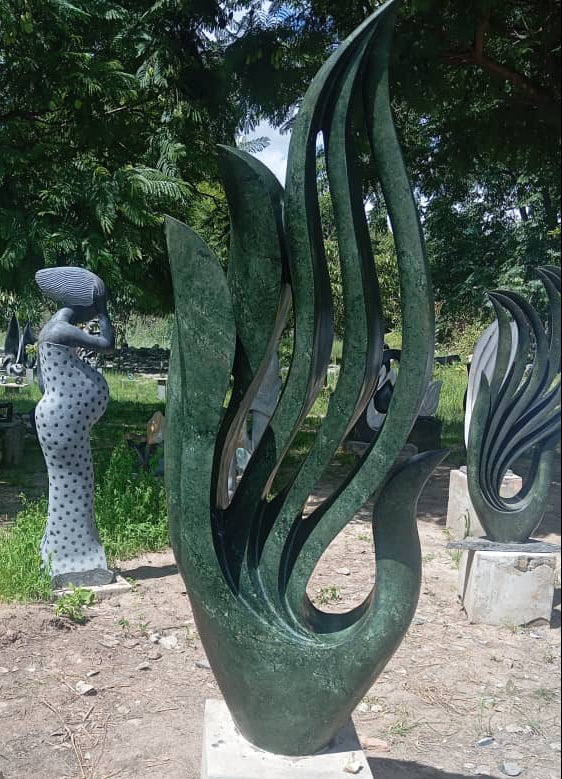 Flames of Love - Stone Sculpture Made of Green Opal by Owen Mlungisi | Zimbabwe