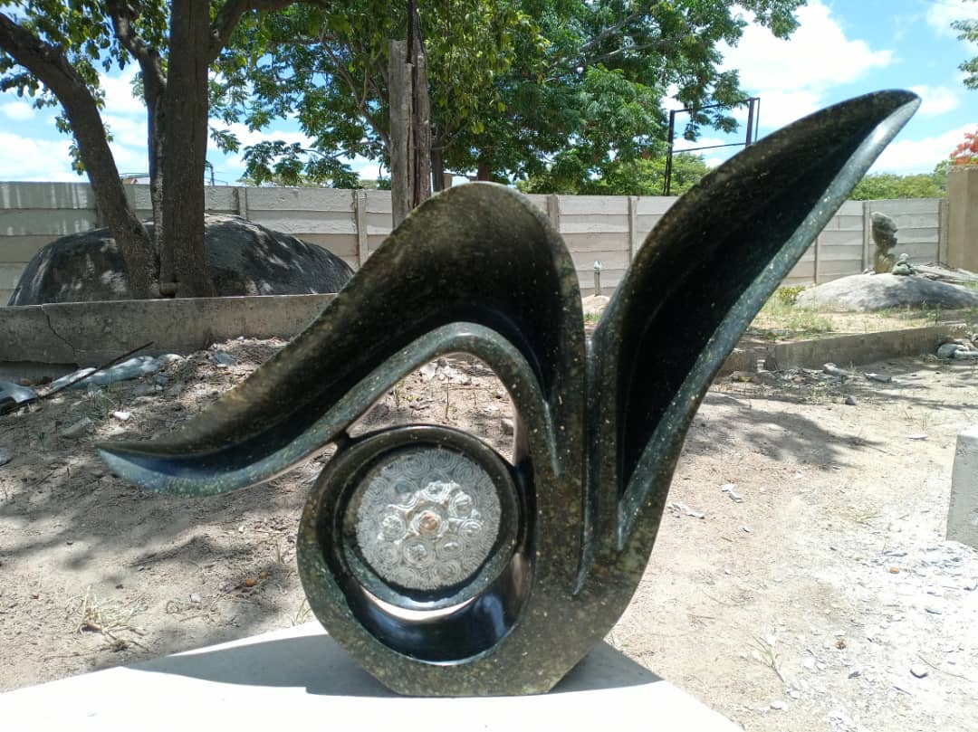 Flower 4 - Stone Sculpture Made of Bluegrass Stone by Onias Mupumha | Zimbabwe