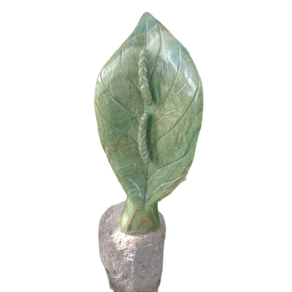 Green Leaf - Stone Sculpture Made of Green Cobalt Stone by Shepherd Deve | Zimbabwe